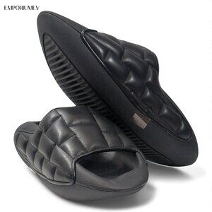 Balmain B-It Black Quilted Leather Mens Slides Sandals -Size US 5- (0569)